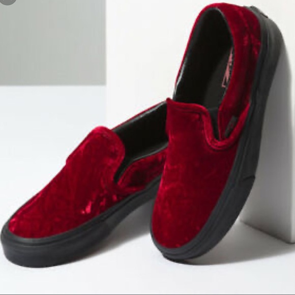 Vans Shoes - Vans Velvet Oxblood Red Black Slip On Shoes 5.5
